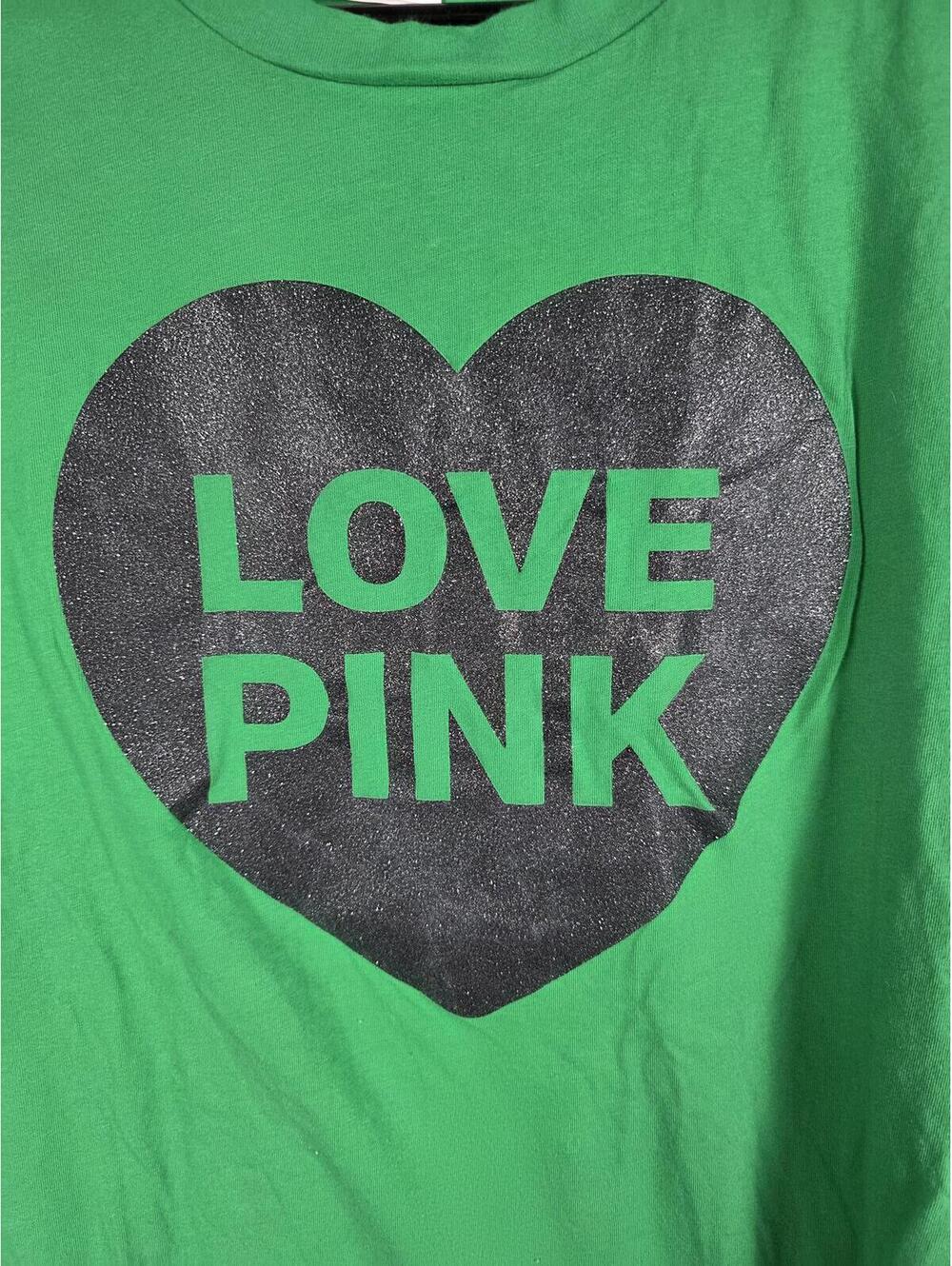 Victorias Secret PINK GLITTER HEART Campus Originals Green XS Oversized - Picture 2 of 3